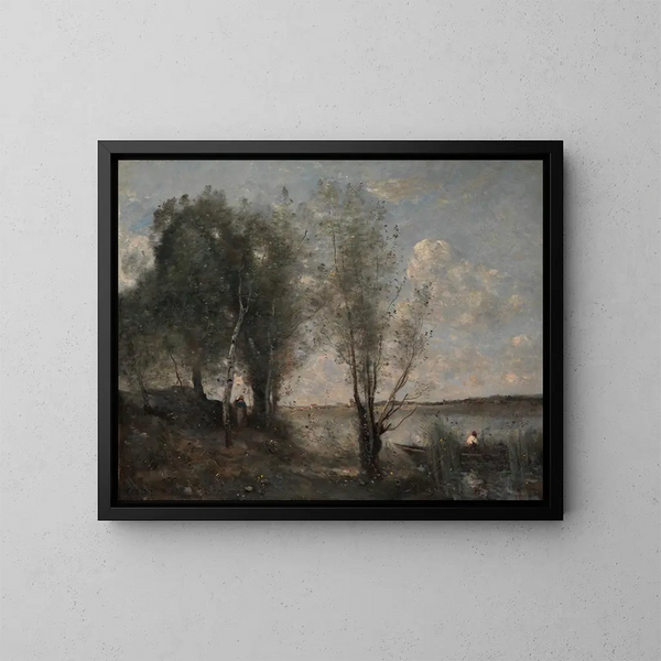 Der Bootsmann unter den Schilfrohren - Jean-Baptiste-Camille Corot — gerahmtes Bild an der Wand