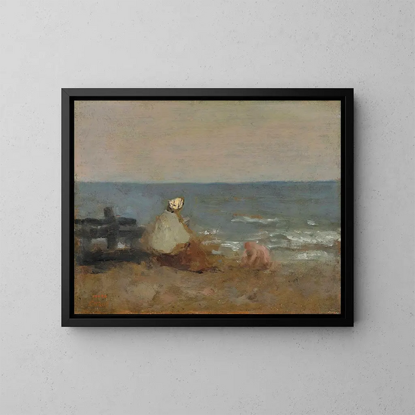 Frau und Kind am Meer bei Étretat - Jean-Baptiste-Camille Corot — gerahmtes Bild an der Wand