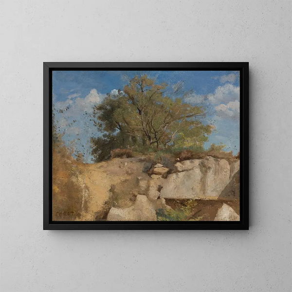 Fontainebleau, Gipfel des bewaldeten Karrierebergs - Jean-Baptiste-Camille Corot — gerahmtes Bild an der Wand