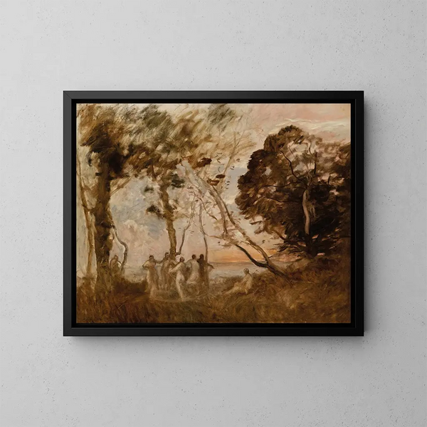 Die Tanz der Nymphen - Jean-Baptiste-Camille Corot — gerahmtes Bild an der Wand