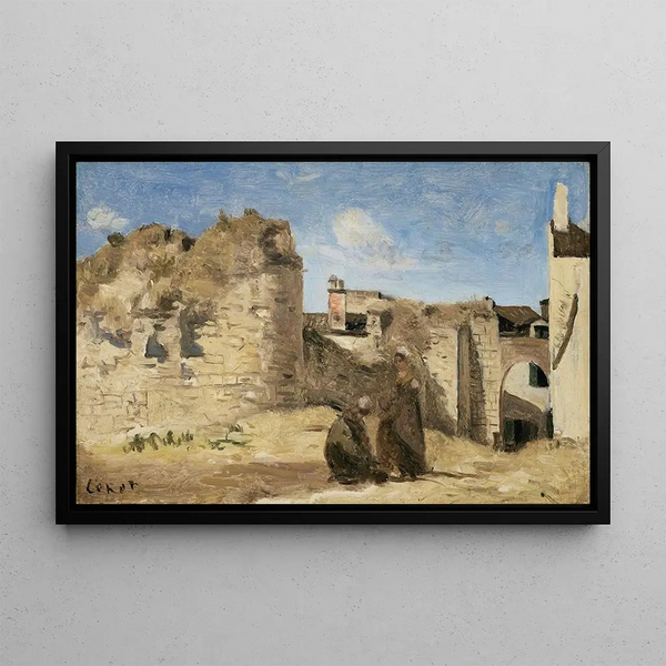 La Rochelle, ein Winkel des Hofes der Kommende - Jean-Baptiste-Camille Corot — gerahmtes Bild an der Wand