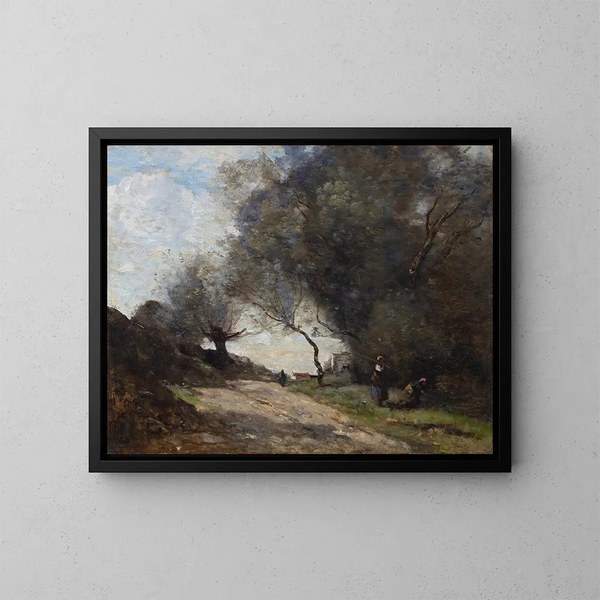 Die Ernte am Wegesrand - Jean-Baptiste-Camille Corot — gerahmtes Bild an der Wand