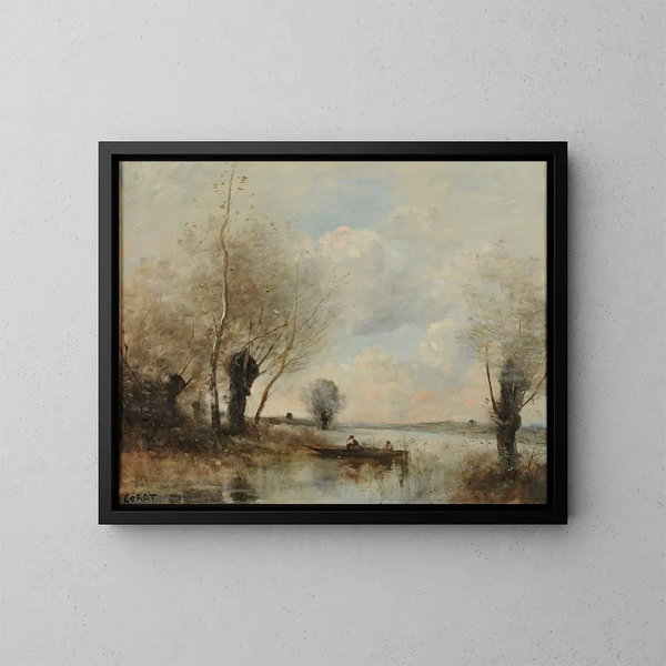 Die Fischerei mit Boot bei Weiden - Jean-Baptiste-Camille Corot — gerahmtes Bild an der Wand