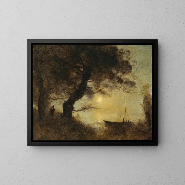Der Boot im Mondschein - Jean-Baptiste-Camille Corot — gerahmtes Bild an der Wand