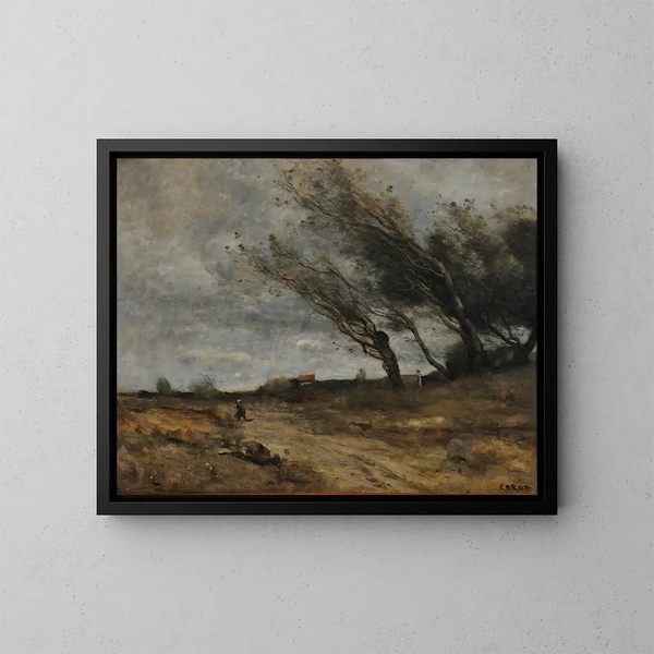 Der Windstoß - Jean-Baptiste-Camille Corot — gerahmtes Bild an der Wand