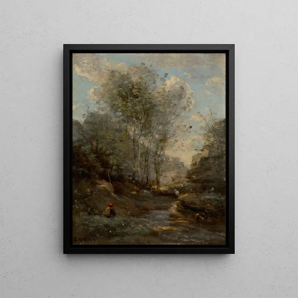 Le Vallon des Chèvres Souvenir du Lac de Garde - Jean-Baptiste-Camille Corot — gerahmtes Bild an der Wand