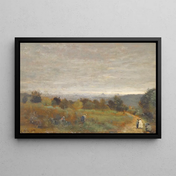 Die Höhen von Sèvres, Paris im Hintergrund - Jean-Baptiste-Camille Corot — gerahmtes Bild an der Wand