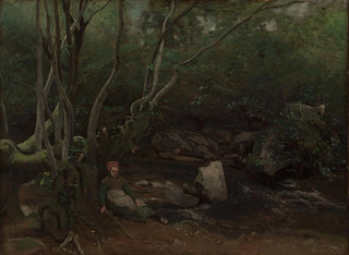 JeanBaptisteCamille Corot - Lormes  GoatGirl Sitting Beside a Stream in a Forest.webp
