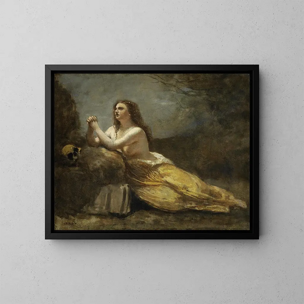 Madeleine im Gebet - Jean-Baptiste-Camille Corot — gerahmtes Bild an der Wand