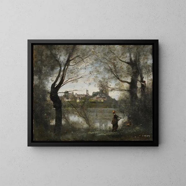 Mantes bei Sonnenuntergang - Jean-Baptiste-Camille Corot — gerahmtes Bild an der Wand