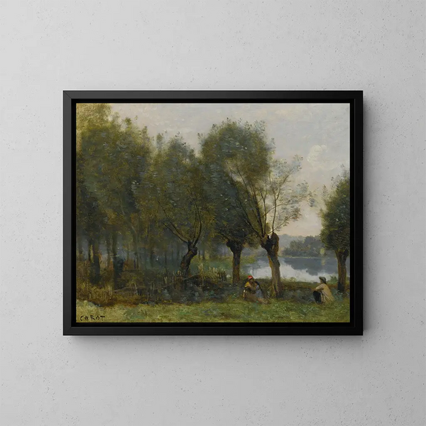 Montgeron, Saulaie am Wasser - Jean-Baptiste-Camille Corot — gerahmtes Bild an der Wand