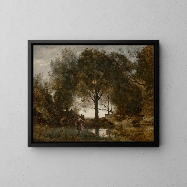 Nymphen und Faune - Jean-Baptiste-Camille Corot — gerahmtes Bild an der Wand