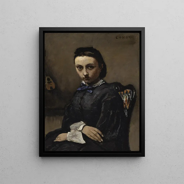 Portrait einer jungen Frau - Jean-Baptiste-Camille Corot — gerahmtes Bild an der Wand