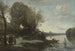 River with a distant tower - Jean-Baptiste-Camille Corot — artwork view