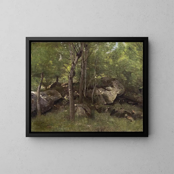 Felsen im Fontainebleau-Wald - Jean-Baptiste-Camille Corot — gerahmtes Bild an der Wand