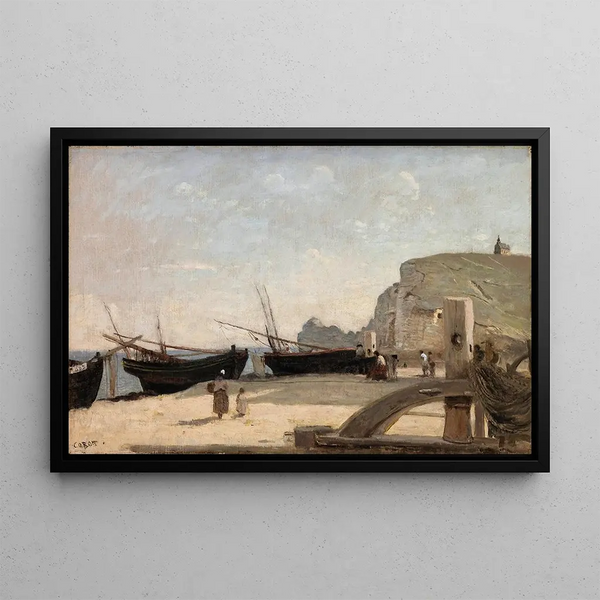 Die Strand von Étretat - Jean-Baptiste-Camille Corot — gerahmtes Bild an der Wand
