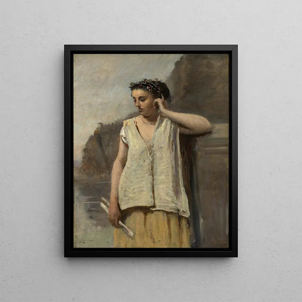 Die Geschichte der Muse - Jean-Baptiste-Camille Corot — gerahmtes Bild an der Wand