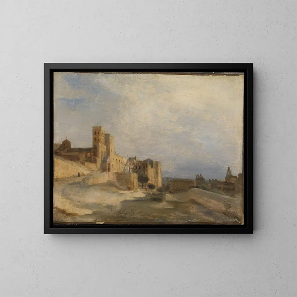 Der Papstpalast in Avignon - Jean-Baptiste-Camille Corot — gerahmtes Bild an der Wand