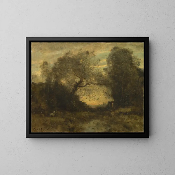 L'Étang à l'entrée des bois - Jean-Baptiste-Camille Corot — gerahmtes Bild an der Wand