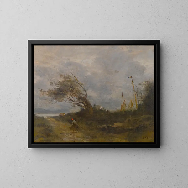 Ein Windstoß am Meer - Jean-Baptiste-Camille Corot — gerahmtes Bild an der Wand