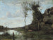 Eine Bäuerin mit ihrer Kuh, der Teich mit Blick auf ein Dorf - Jean-Baptiste-Camille Corot — Ansicht des Kunstwerks