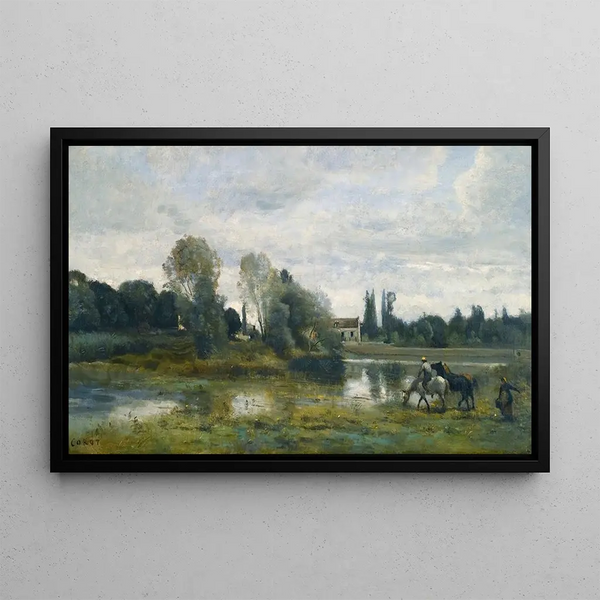 Ville d'Avray L'abreuvoir des chevaux - Jean-Baptiste-Camille Corot — gerahmtes Bild an der Wand