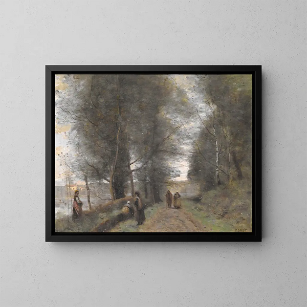 Waldweg bei Ville-d'Avray am Teich entlang - Jean-Baptiste-Camille Corot — gerahmtes Bild an der Wand