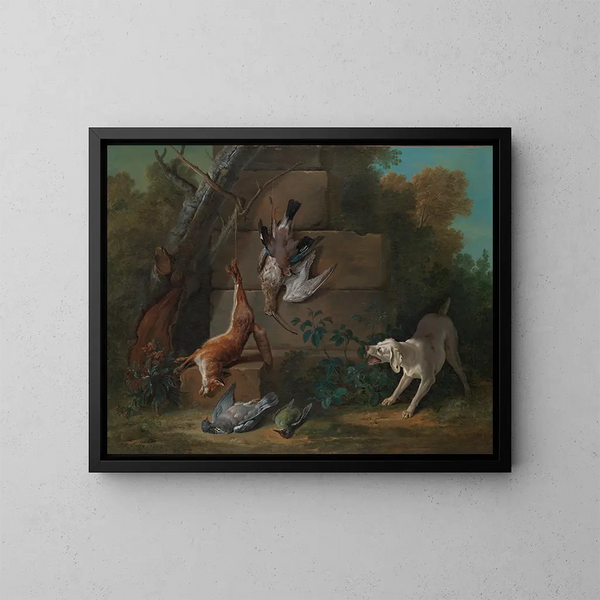 Cane che custodisce una selvaggina morta - Jean-Baptiste Oudry — quadro incorniciato alla parete