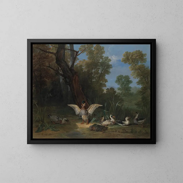 Anatre che si riposano al sole - Jean-Baptiste Oudry — quadro incorniciato alla parete