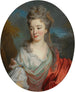 Portrait of a lady half-length with a white shirt and a red belt, a landscape beyond - Jean-Baptiste Oudry — artwork view