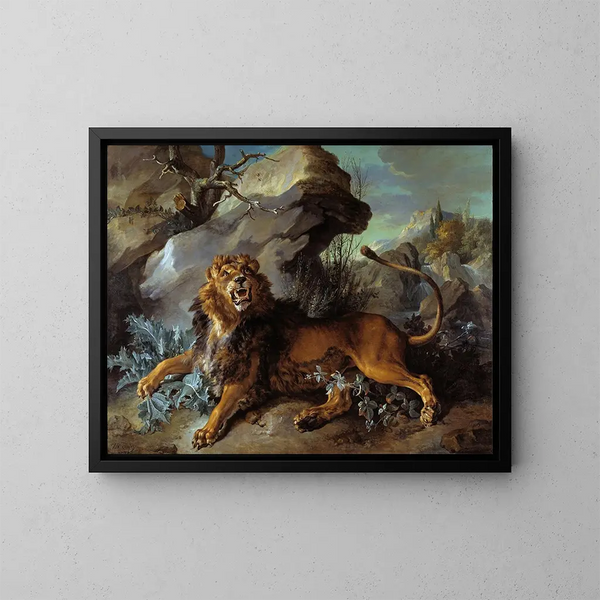 Il Leone e la Mosca - Jean-Baptiste Oudry — quadro incorniciato alla parete