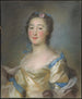 a young woman in a yellow dress with blue ribbons - Jean-Baptiste Perronneau — artwork view