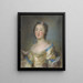 a young woman in a yellow dress with blue ribbons - Jean-Baptiste Perronneau — framed artwork on a wall