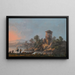 Flusslandschaft mit einem verfallenen Turm und Fischern mit ihren Netzen im Vordergrund - Jean-Baptiste Pillement — gerahmtes Bild an der Wand