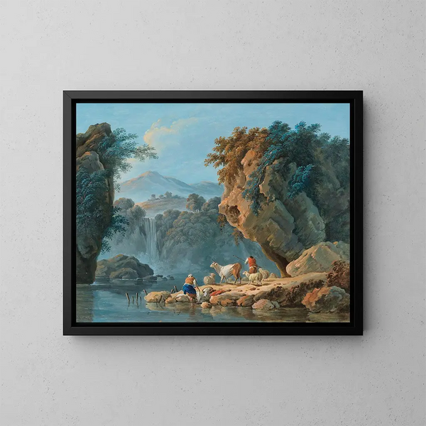 Una coppia di pastori in un paesaggio montano - Jean-Baptiste Pillement — quadro incorniciato alla parete