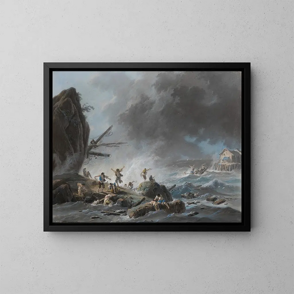 Un naufragio su una costa rocciosa durante una tempesta - Jean-Baptiste Pillement — quadro incorniciato alla parete