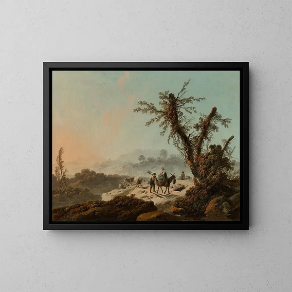 di pastori di capre in un paesaggio roccioso - Jean-Baptiste Pillement — quadro incorniciato alla parete