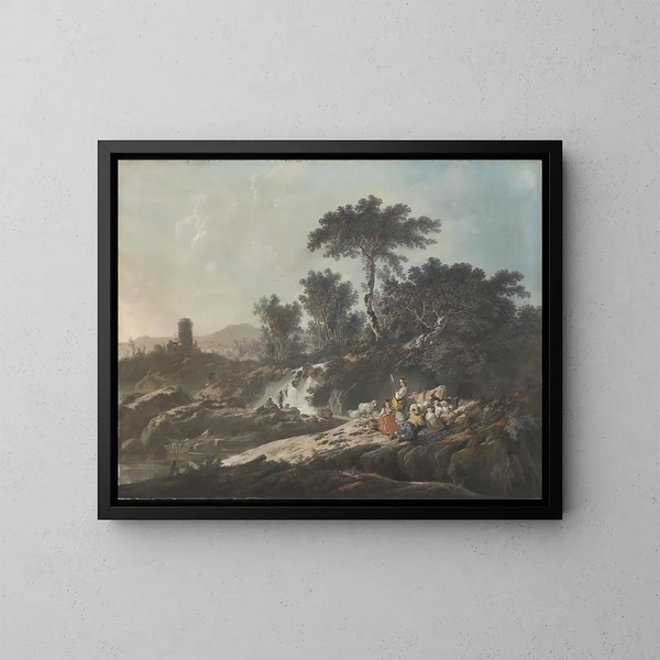 Pastori che riposano vicino a un ruscello - Jean-Baptiste Pillement — quadro incorniciato alla parete