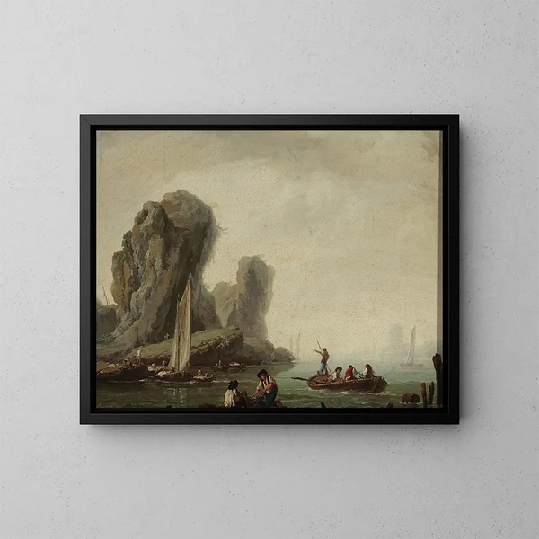 Vista sul mare con barche da pesca - Jean-Baptiste Pillement — quadro incorniciato alla parete