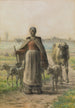 Ländliches Gemälde, das zur Felder führt, mit seiner Kuh und seinen Schafen - Jean-François Millet — Ansicht des Kunstwerks