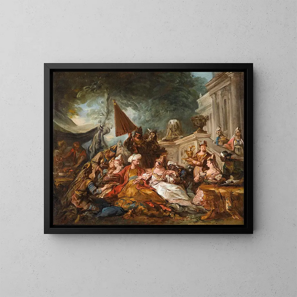 Szene im Orient oder das Festmahl Esther - Jean-François de Troy — gerahmtes Bild an der Wand