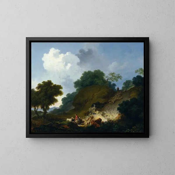 Paesaggio con pastori e un gregge di pecore - Jean-Honoré Fragonard — quadro incorniciato alla parete