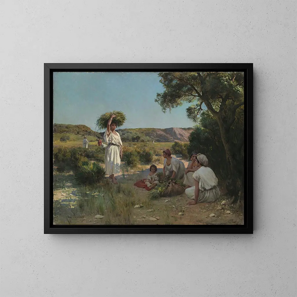 Die Sammlerinnen ruhen im Schatten - Jean Baptiste Paul Lazerges — gerahmtes Bild an der Wand