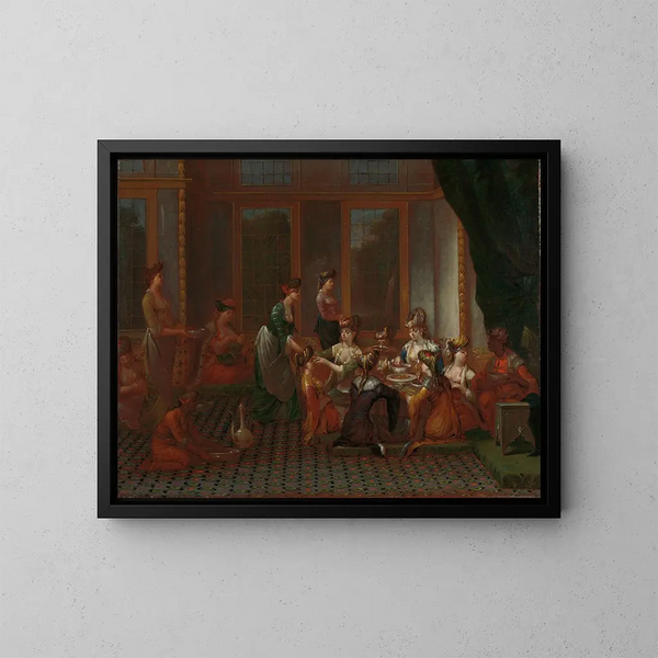 Bankett von vornehmen türkischen Frauen - Jean-Baptiste Vanmour — gerahmtes Bild an der Wand