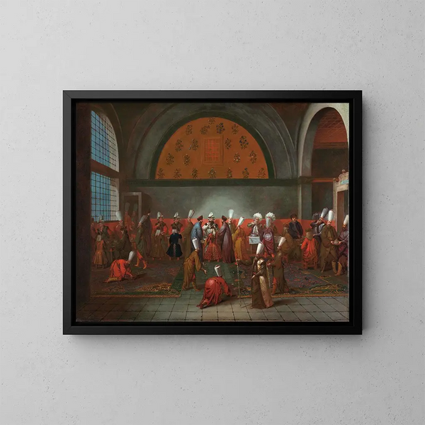 Das Mahl zu Ehren des Botschafters Cornelis Calkoen - Jean-Baptiste Vanmour — gerahmtes Bild an der Wand