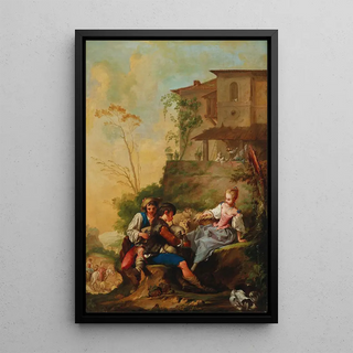 Jean Barbault - A pastoral scene with two musicians serenading a shepherdess.webp