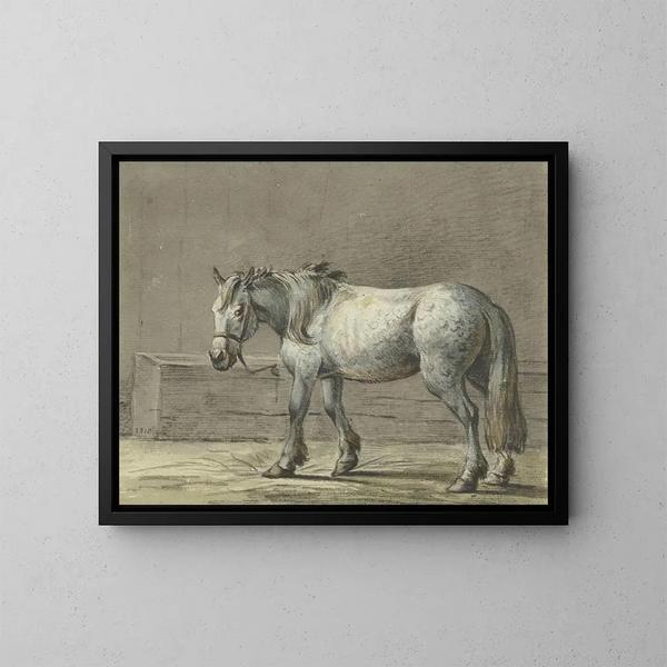 Pferd im Stehen in einer Stallung, von links gesehen - Jean Bernard — gerahmtes Bild an der Wand