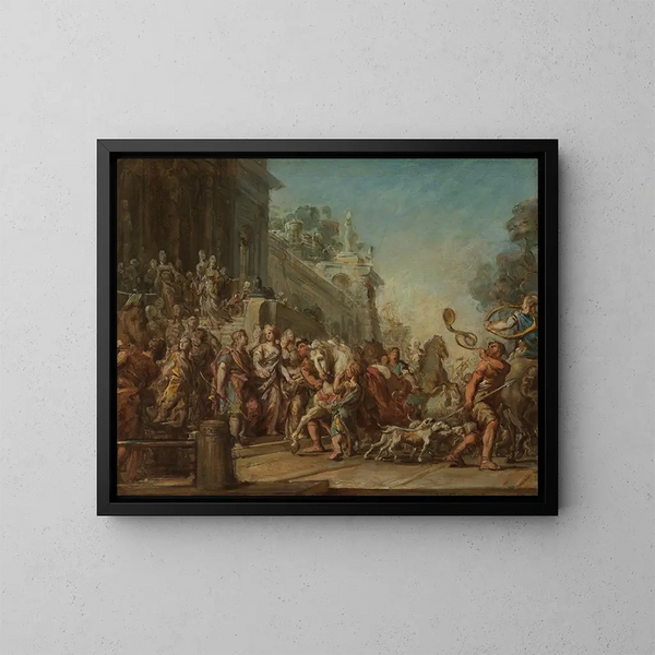 Il partito di Didone ed Enea per la caccia - Jean-Bernard Restout — quadro incorniciato alla parete