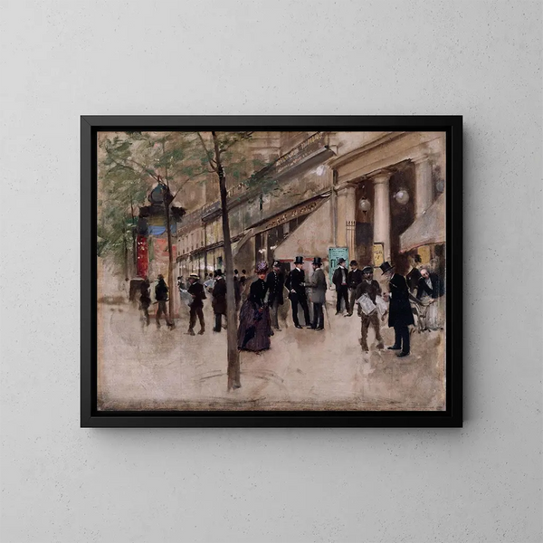 Le boulevard Montmartre devant le théâtre des Variétés l'après-midi - Jean Béraud — quadro incorniciato alla parete