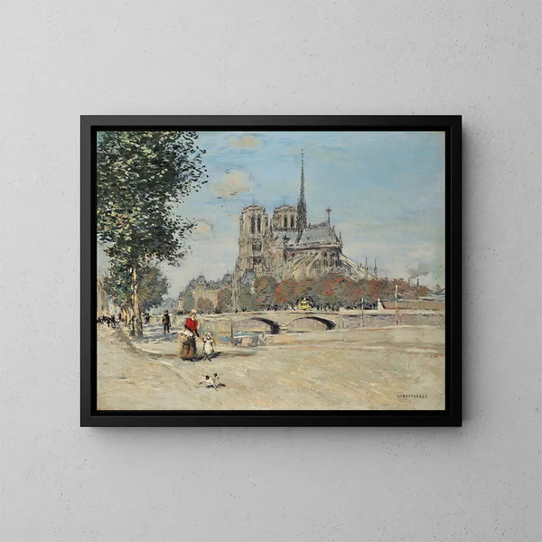 Notre-Dame de Paris und die Brücke des Erzbischofs - Jean François Raffaëlli — gerahmtes Bild an der Wand